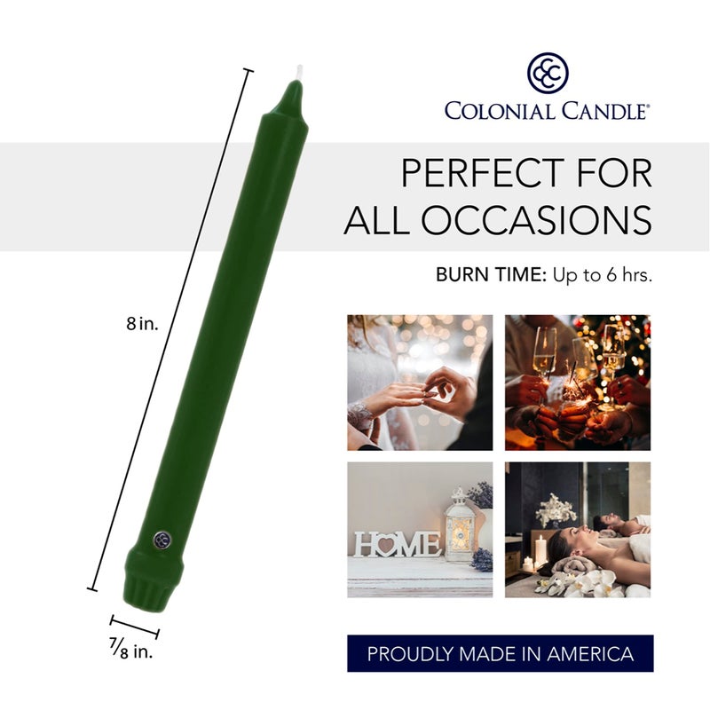 Colonial Candle Unscented Taper Candle, Classic Collection, Evergreen, 8 In, Pack of 12 - Up to 6 Hours Burn - Image 3