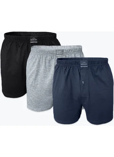 مالابادي Men's Black Gray Smoke 3 Piece Wide Mold 100% Cotton Boxer 3M90024