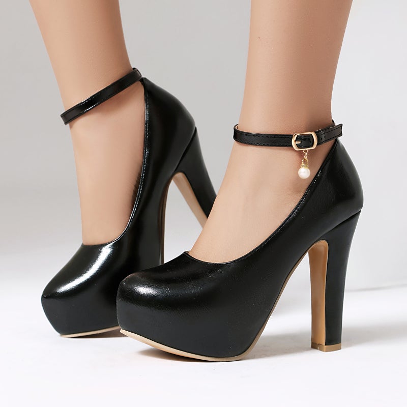 Spring 2025 Export Fashion Ultra-High Heel Thick-Soled 40-48 Large Size Pure Color One-Line Buckle Shoes - Image 2