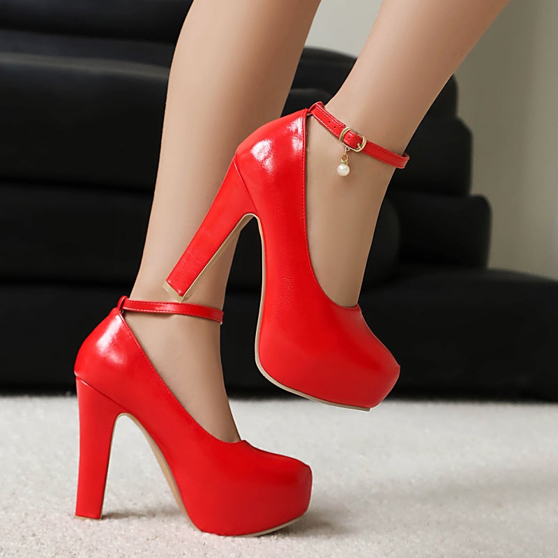 Spring 2025 Export Fashion Ultra-High Heel Thick-Soled 40-48 Large Size Pure Color One-Line Buckle Shoes - Image 5