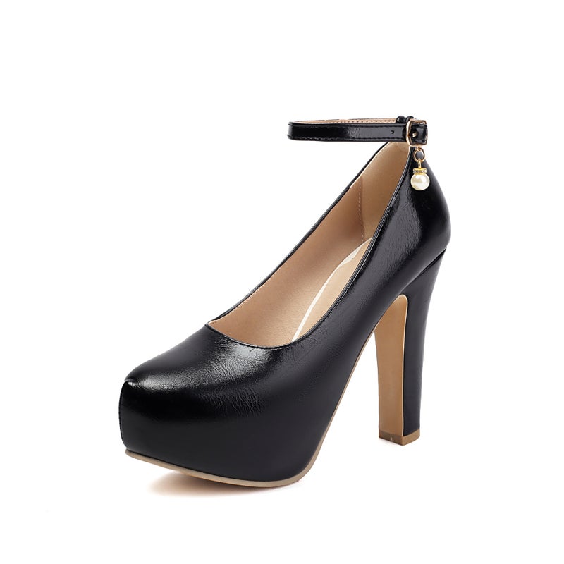 Spring 2025 Export Fashion Ultra-High Heel Thick-Soled 40-48 Large Size Pure Color One-Line Buckle Shoes - Image 1