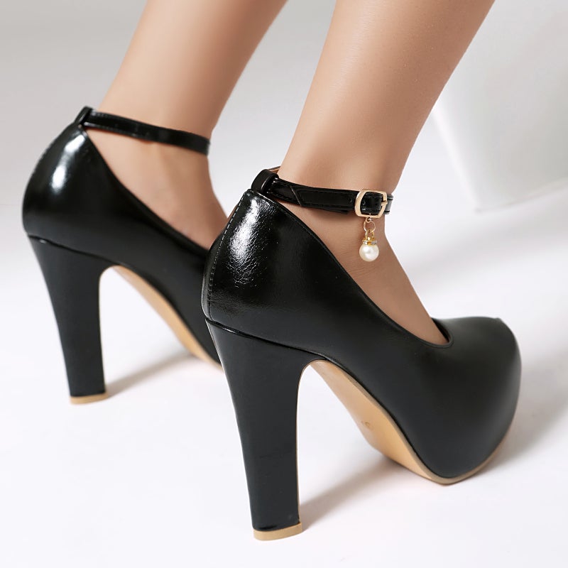 Spring 2025 Export Fashion Ultra-High Heel Thick-Soled 40-48 Large Size Pure Color One-Line Buckle Shoes - Image 3