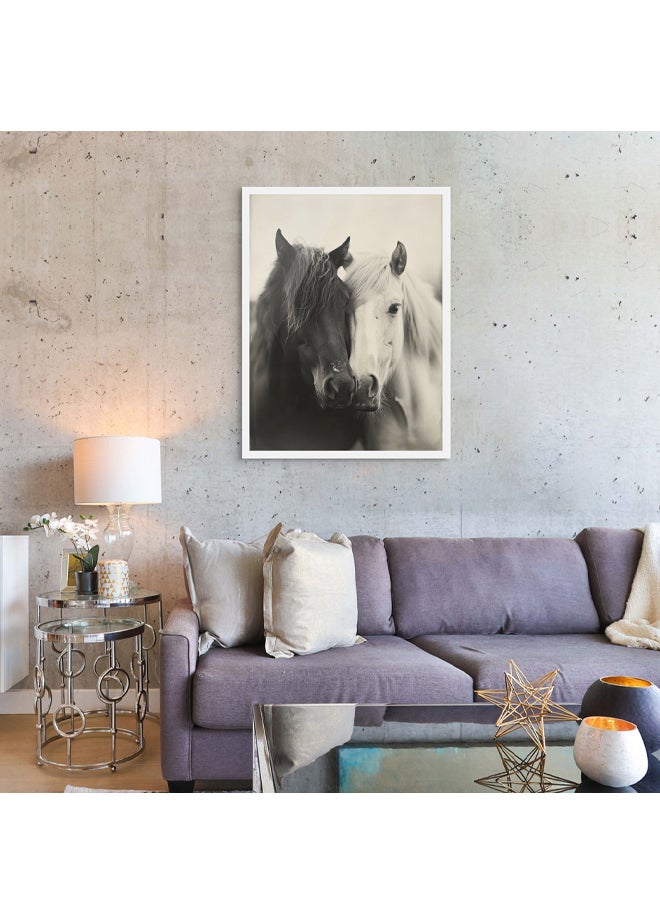 Art Decor Framed Fine Art of Black and White Horse Equestrian Artwork Animal Portrait Wall Art Print Wall Decor for Home Living Room Bedroom Office Studio and Gifting - Image 2