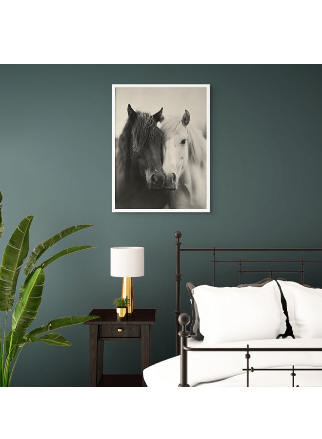 Art Decor Framed Fine Art of Black and White Horse Equestrian Artwork Animal Portrait Wall Art Print Wall Decor for Home Living Room Bedroom Office Studio and Gifting - Image 3