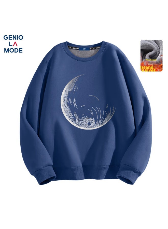 Geniolamode Men's Sweatshirt, Round Neck, Autumn And Winter, Trendy, Fashionable, Simple, Casual, Versatile, Heavyweight Top, Blue, 2xl - Image 1