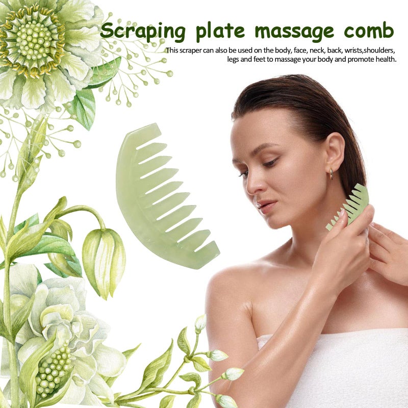 جانيدريم Jade Stone Gua Sha Comb Traditional Massage Tools for Scalp Head Hair Facial Manual Scalp Massagers with Acupuncture Head Therapy Trigger Point Treatment - Image 5