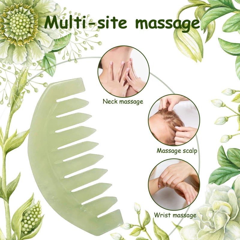 جانيدريم Jade Stone Gua Sha Comb Traditional Massage Tools for Scalp Head Hair Facial Manual Scalp Massagers with Acupuncture Head Therapy Trigger Point Treatment - Image 2