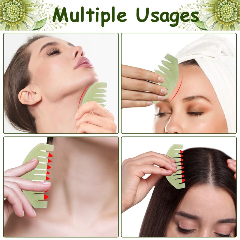 جانيدريم Jade Stone Gua Sha Comb Traditional Massage Tools for Scalp Head Hair Facial Manual Scalp Massagers with Acupuncture Head Therapy Trigger Point Treatment - Image 4