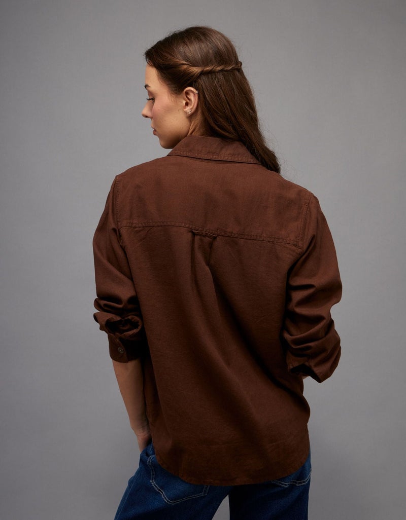 American Eagle AE Linen-Blend Button-Up Shirt - Image 2