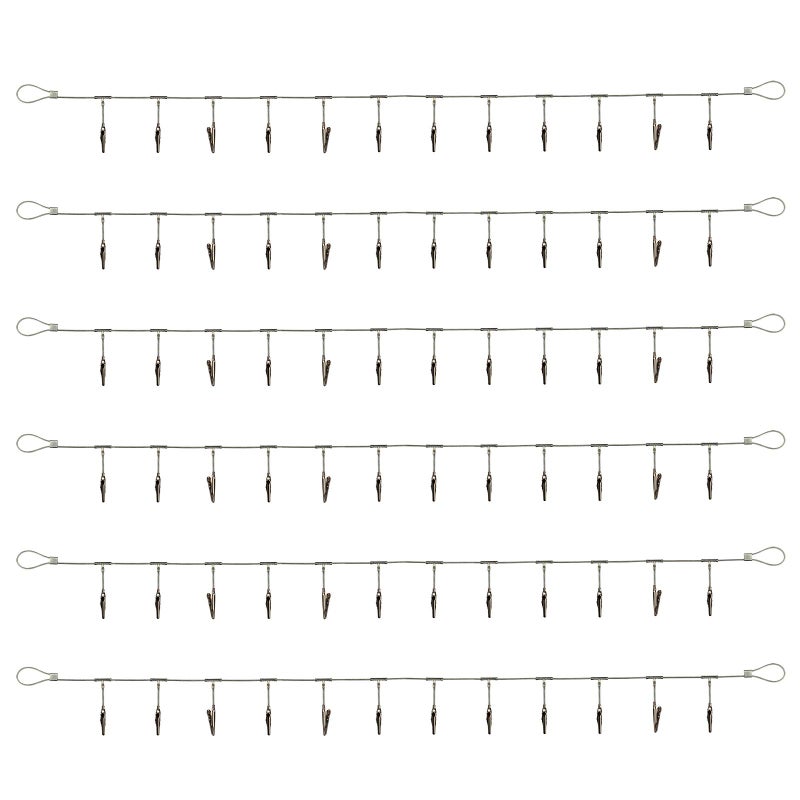 MOUNTAIN_ARK 6 Pack 5 ft Steel Wall Hanging Photo Display Cable Wire Rod String with 12PCS Clips Picture Holders for Kids Crafts Notes