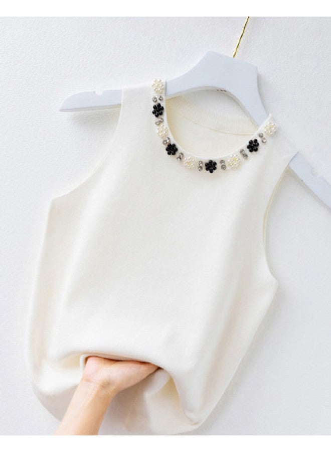 Modal Elegant Women'S Pearl Sleeveless Camisole, Knitted Series Top For Autumn - Image 1