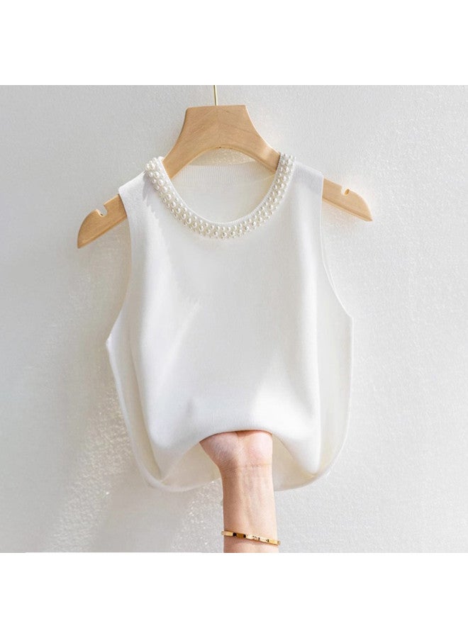 Modal Elegant Women'S Pearl Sleeveless Camisole, Knitted Series Top For Autumn - Image 4