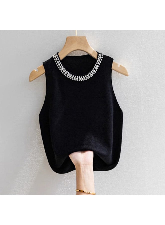 Modal Elegant Women'S Pearl Sleeveless Camisole, Knitted Series Top For Autumn - Image 5