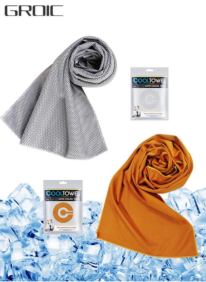 GROIC 2 Pack Cooling Towel, Workout Towel Ice Towel for Neck, Fast Drying Towel Set Microfiber Towel Soft Breathable Chilly Towel for Sports Gym Yoga Camping Running Fitness 100 * 30 CM  - Image 1