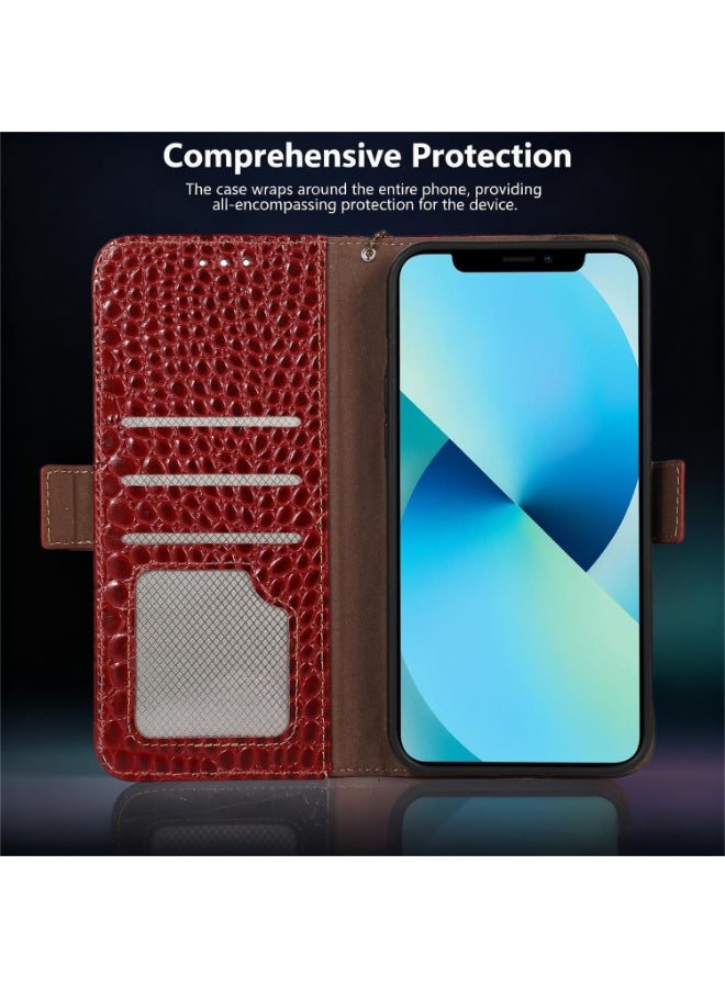 XIMAND جراب Ximand من الجلد الأصلي لهاتف iPhone 17 Pro Max Pro مزود بثلاث فتحات لبطاقات الائتمان وحجب RFID ونمط تمساح وإغلاق مغناطيسي مع غطاء حماية كامل للجسم وكاميرا - Image 4