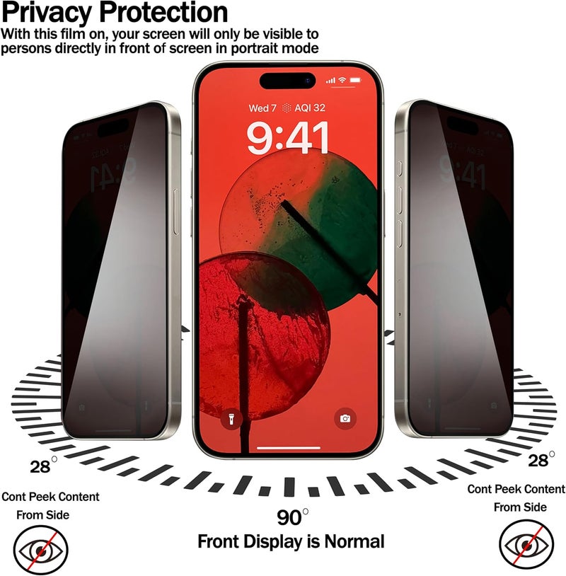 ريكنك واقي شاشة [3 عبوات] لهاتف iPhone 17، 17 Pro، فيلم زجاج مقوى للخصوصية لواقي الشاشة، [مضاد للتجسس][مضاد للخدش][خالٍ من الفقاعات] - Image 5