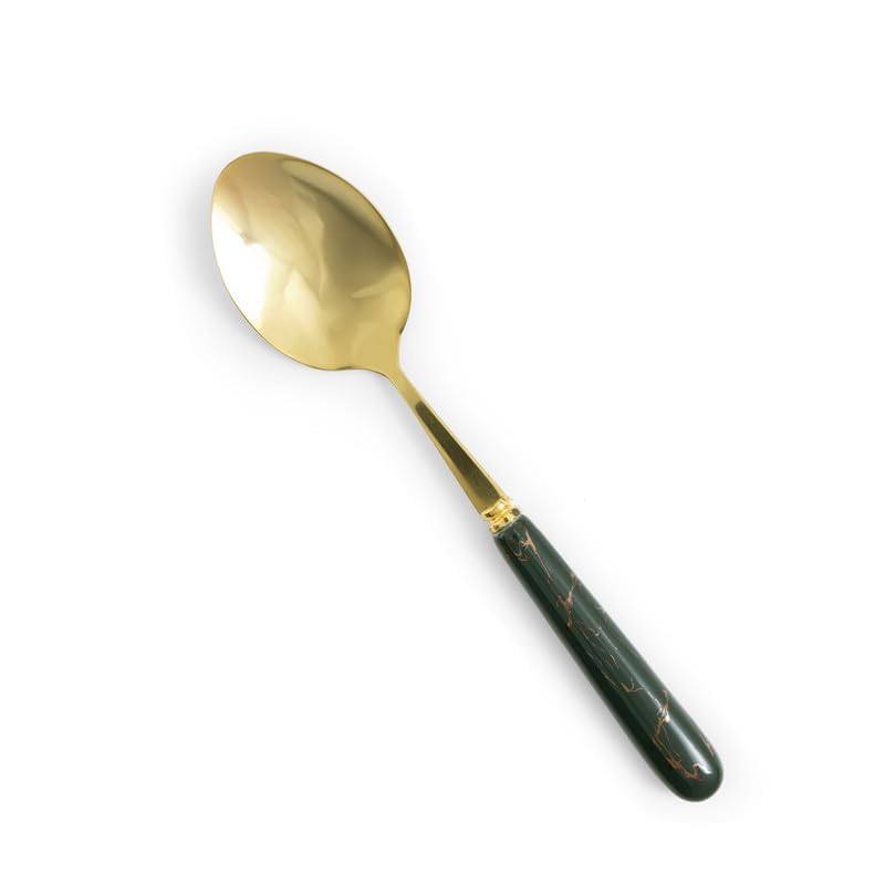MGeezz Golden Small Spoons Set with Green Ceramic Glossy Handle for Restaurant Cutlery Dinner Table Oval Shape Serving Spoon (Golden Small Spoon Set of 6-13cm) - Image 5