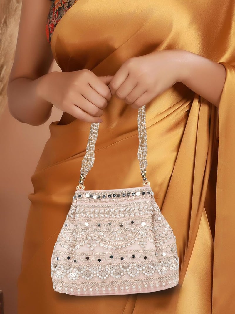 PLANX Velvet Stylish Embroidery Unique Design Traditional Wedding Party Handheld Potli Bag For Women - Image 2