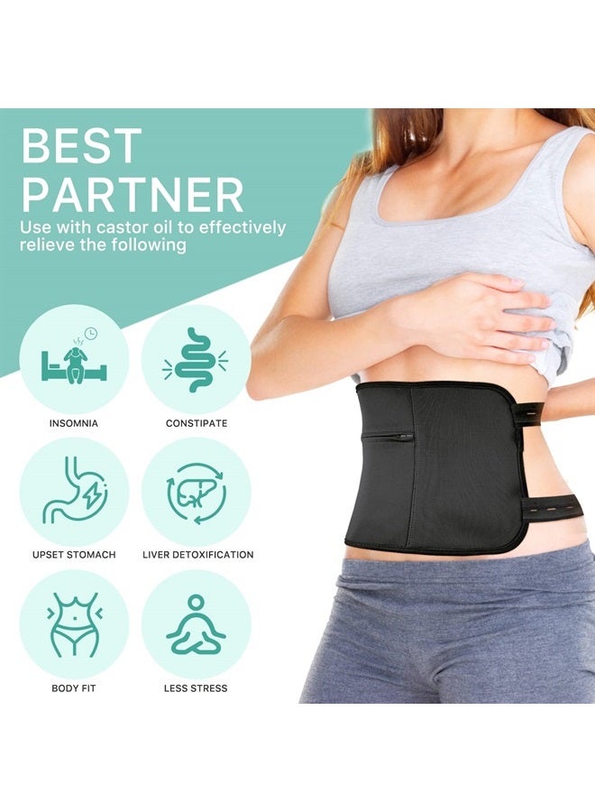 Bieyoc Castor Oil Pack Wrap for Waist, Chest and Thyroid Neck, Reusable Organic Castor Oil Pack for Liver Detox with Adjustable Elastic Strap and Zipper, Anti Oil Leak (Black) - Image 2