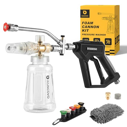 Raincovo Foam Cannon with Short Pressure Washer Gun, Dual Connector Accessories, Snow Soap Attachment for Car Wash, 5 Nozzles Tips with Holder, 1/4” Quick Connect, Additional 1.1 mm Orifice Nozzle - Image 1