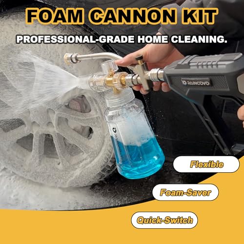 Raincovo Foam Cannon with Short Pressure Washer Gun, Dual Connector Accessories, Snow Soap Attachment for Car Wash, 5 Nozzles Tips with Holder, 1/4” Quick Connect, Additional 1.1 mm Orifice Nozzle - Image 5