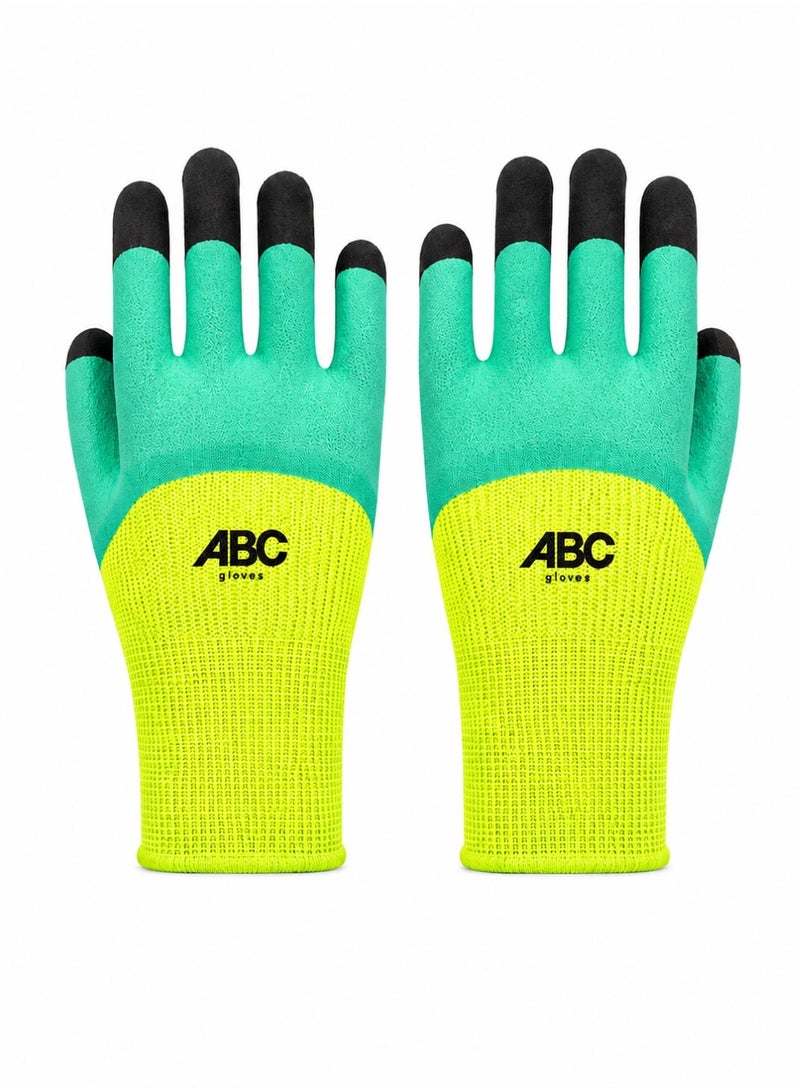 ABC Heavy Duty Work Safety Gloves , Anti Slip Grip, Durable Fabric with Coated Fingertips, Protective Gloves for Construction, Maintenance, Gardening & Industrial Use - Image 1