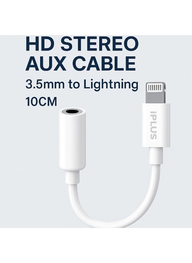 iPLUS HD Stereo AUX Adapter Convertor Cable 3.5mm to Lightning 10CM for iPhone - Image 2