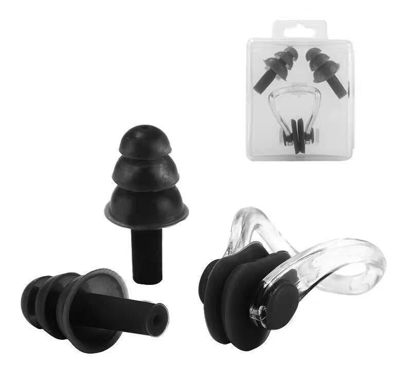 JAYATO Boxed silicone swimming earplugs with nose pads - swimming protection for ears and nose to prevent water ingress. Suitable for adults and children. Black color. - Image 1