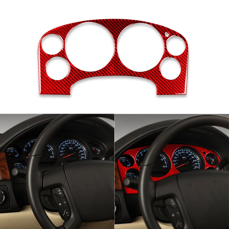 PJFUS Real Red Carbon Fiber Car Dashboard Speedometer Panel Decoration Sticker Compatible with Chevrolet AvalancheSilverado LTZ 2007 2008 2009 2010 2011 2012 2013 Auto Premium Interior Accessories