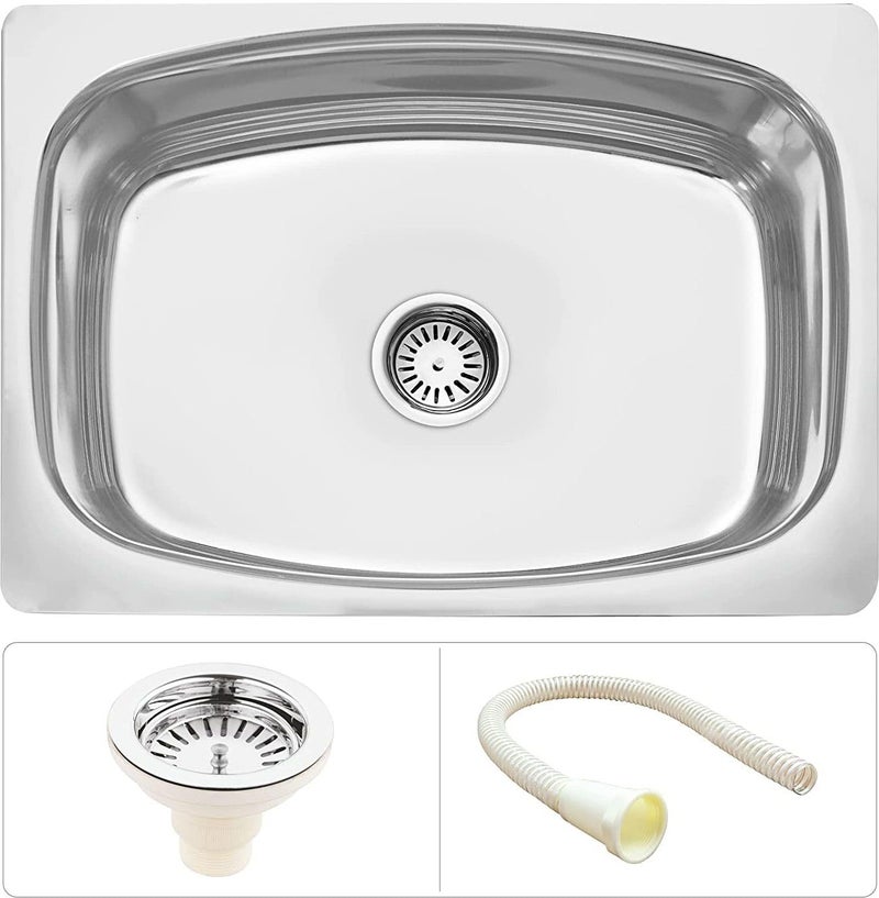 SIROTIA SIROTIA 24 x 18 x 9 304 Grade Glossy Finish STAINLESS STEEL SINGLE BOWL KITCHEN SINK PREMIUM Vessel Sink PREMIUMCHROME - Image 1
