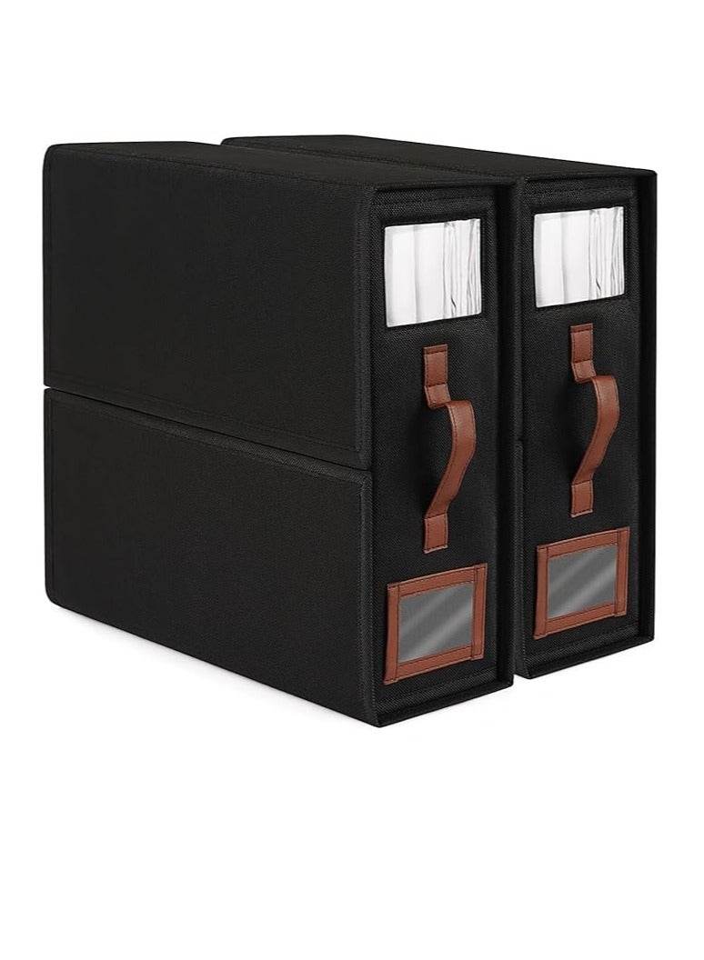 POWER Jitnetiy Sheet Organizers and Storage Foldable Bed Sheet Set Organizer (Queen or King Size), Fabric Storage Bins for Bed Sheets, Duvet Covers and Pillowcases, Storage Boxes (Black 2 Pack)