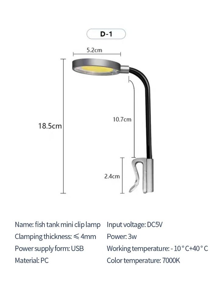 SYOSI - Mini Aquarium Light Clip 3W Portable Watterproof Fish Tank Light Clip USB No Stroboscopic Eye protection Clamp Light 360° Rotation Lighting for Small Fish Tank Saltwater Aquariums Planted Tank - Image 1