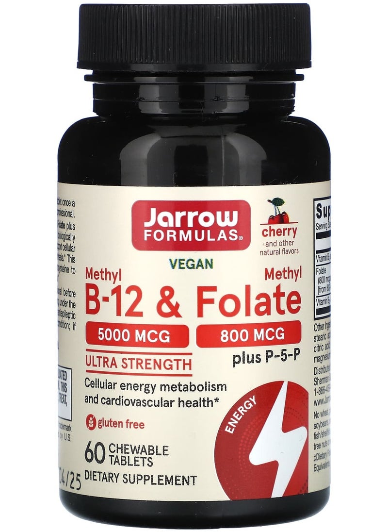 Vegan Methyl B-12 & Methyl Folate, Ultra Strength, Cherry, 60 Chewable Tablets