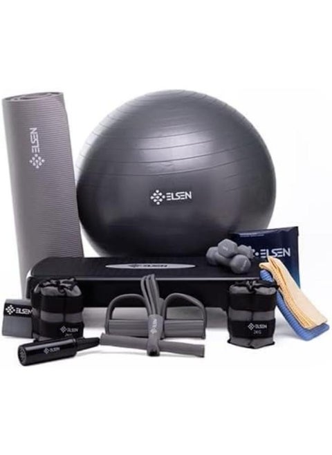 Elsin Complete Home Gym Box  8 Fitness Tools + Workout App and Nutrition Schedules Comprehensive Exercise Equipment to Strengthen Muscles and Burn Fat Perfect for Home Workouts for Men and Women