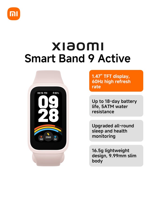Xiaomi Smart Band 9 Active –  Pink | Fitness Tracker with AMOLED Display & Health Monitoring Pink