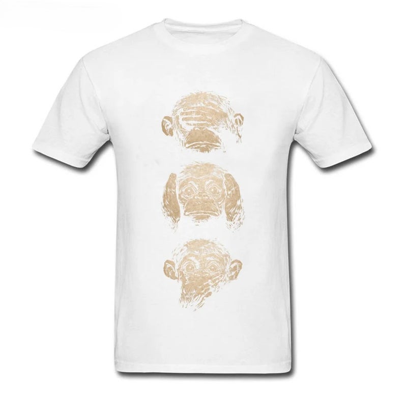 Wise Monkeys Men's Fun T-Shirt Vintage Painting T-Shirt Top Cotton Fabric Short Sleeve Teen - Image 3