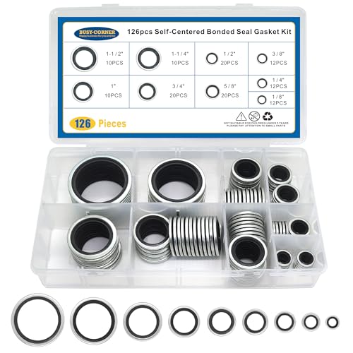 BUSY-CORNER 126 Pieces Bonded Seal Dowty Washer, Automotive Self-Centred Dowty Seal Gasket Assortment, 9 SAE Sizes, from 1/8" to 1-1/2" - Image 1