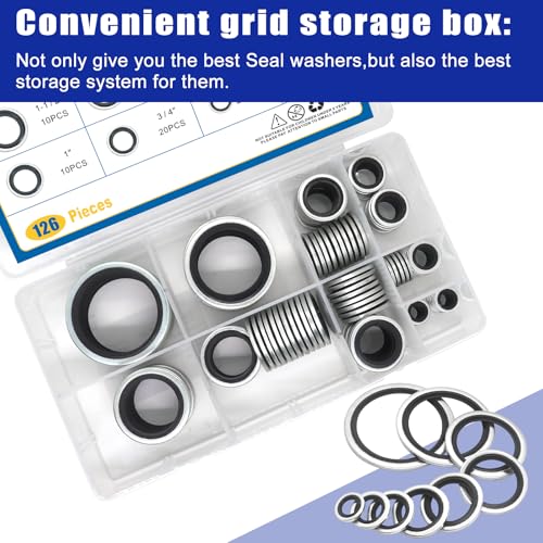 BUSY-CORNER 126 Pieces Bonded Seal Dowty Washer, Automotive Self-Centred Dowty Seal Gasket Assortment, 9 SAE Sizes, from 1/8" to 1-1/2" - Image 4