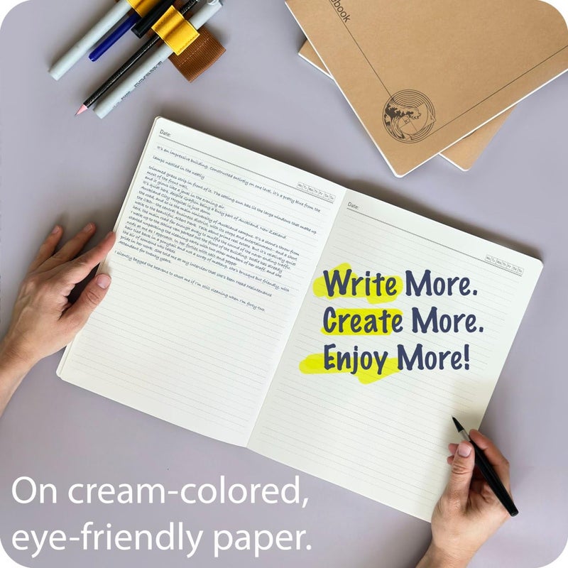 le vent A4 Lined Notebook Set â€“ 4 Pack Rulled Paper Journals, 100 Pages, 100gsm, Lay Flat, Eco-Friendly, 8.5x11 Hardcover Look for School, Office & Students - Image 2
