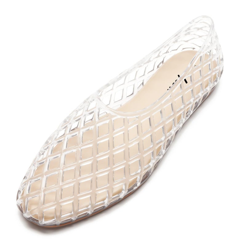 HEVA Women's Jelly Mesh Flats Breathable Clear Hollow Shoes Summer Beach Jellies Ballet Sandals(5 M US Transparent) - Image 4