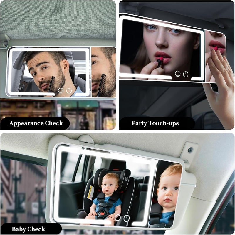 Eliane LED Vanity Mirror for Car Visor – 3-Color Makeup Mirror with Dimmable Brightness & HD Glass – Touch Button, Universal Fit Car Sun Visor Mirror with Built-In LED Lights - Image 5