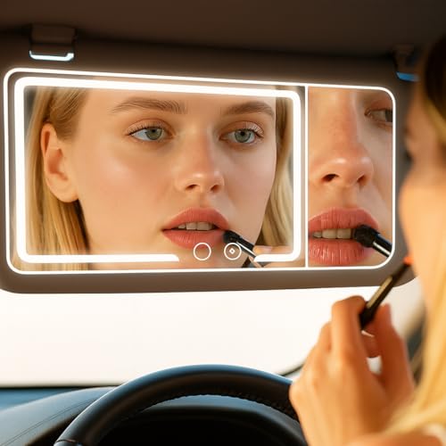 Eliane LED Vanity Mirror for Car Visor – 3-Color Makeup Mirror with Dimmable Brightness & HD Glass – Touch Button, Universal Fit Car Sun Visor Mirror with Built-In LED Lights - Image 1