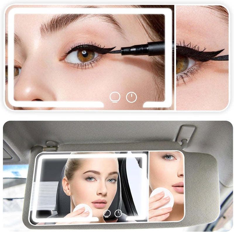 Eliane LED Vanity Mirror for Car Visor – 3-Color Makeup Mirror with Dimmable Brightness & HD Glass – Touch Button, Universal Fit Car Sun Visor Mirror with Built-In LED Lights - Image 2