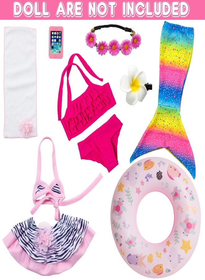 UNICORN ELEMENT 11Pcs 18 Inch Girl Doll Clothes and Accessories Set Including Colorful Mermaid Swimsuits,Mobile Phone,Hairpin,Swimming Circle - Image 2
