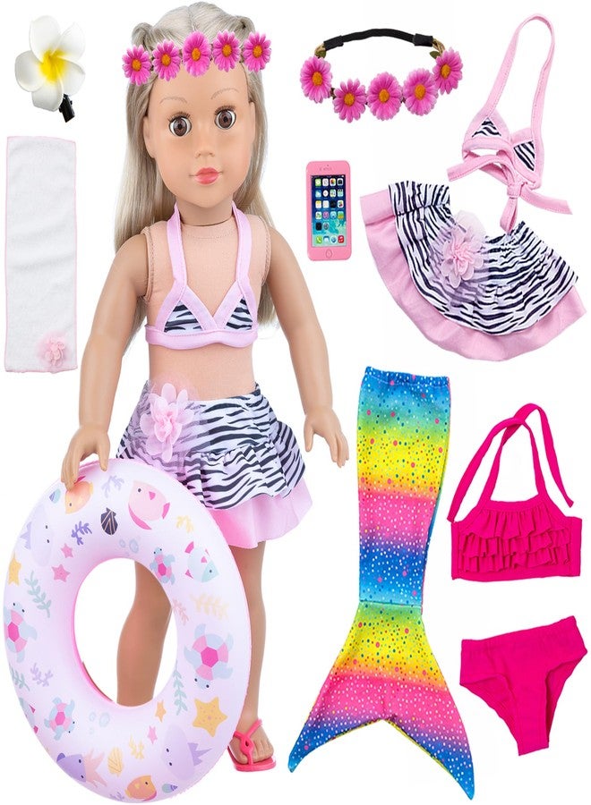 UNICORN ELEMENT 11Pcs 18 Inch Girl Doll Clothes and Accessories Set Including Colorful Mermaid Swimsuits,Mobile Phone,Hairpin,Swimming Circle - Image 1