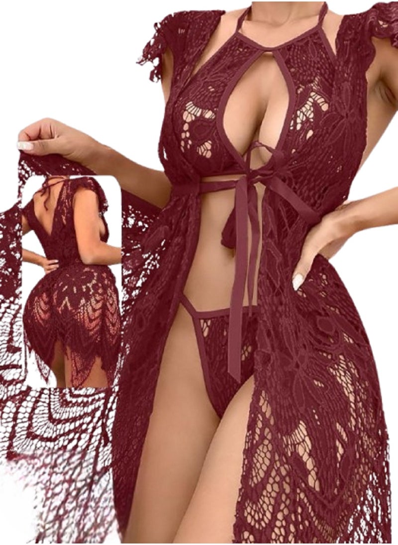 MANIKAN MANIKAN Women's Lingerie Set with Robe Made of Soft Lace  - Image 1
