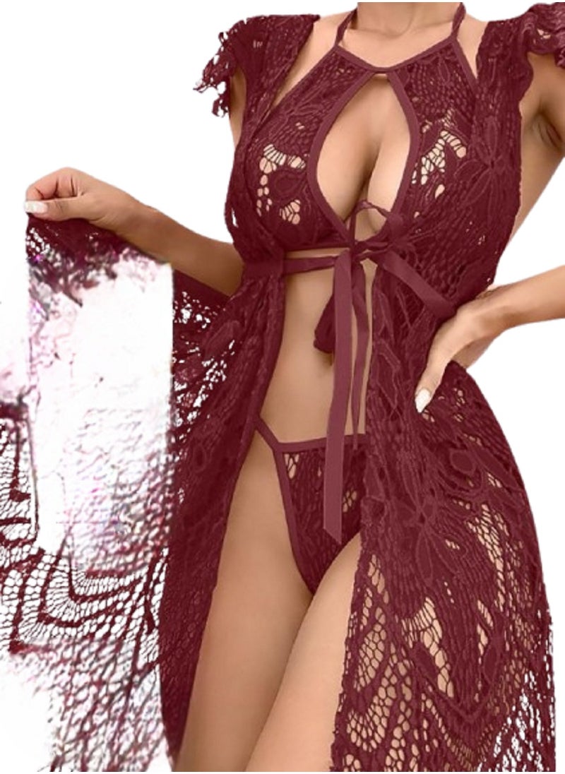 MANIKAN MANIKAN Women's Lingerie Set with Robe Made of Soft Lace  - Image 2