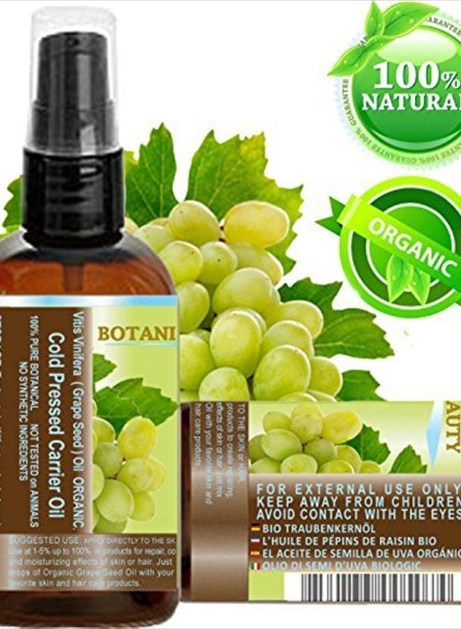 Botanical Beauty Organic Grape Seed Oil. 100% Pure/Natural/Undiluted/Virgin/Unscented/Certified Organic/Cold Pressed Carrier Oil for Skin, Hair, Massage and Nail Care. 1 Fl. oz- 30 ml Botanical Beauty.