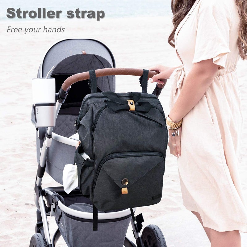 Hap Tim Diaper Bag Backpack,Large Capacity Travel Back Pack Maternity Baby Nappy Changing Bags, Double Compartments with Stroller Straps,Waterproof,Black (US7340-DG) - Image 5