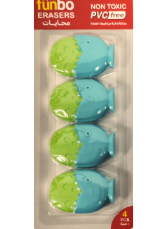 فانبو ممحاة 4 قطع في عبوة نفطة - سمك ألوان مختلفة - Image 1